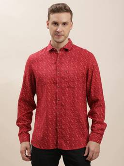 Turtle - Men Cotton Regular Fit Printed Red Casual Shirt