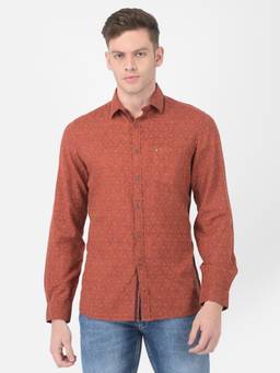Turtle - Men Cotton Regular Fit Printed Red Casual Shirt