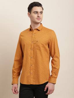 Turtle - Men Cotton Regular Fit Printed Mustard Casual Shirt