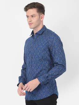 Turtle - Men Cotton Regular Fit Printed Blue Casual Shirt