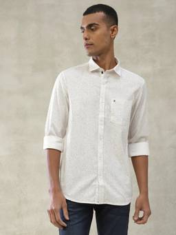 Turtle - Men Cotton Regular Fit Printed White Casual Shirt