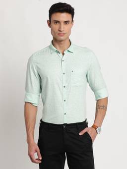 Turtle - Men Cotton Slim Fit Printed Blue Formal Shirt