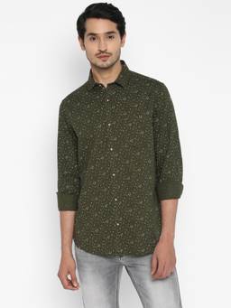 Turtle - Men Cotton Linen Regular Fit Printed Green Casual Shirt