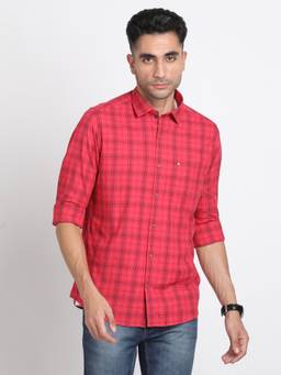 Turtle - Men Cotton Regular Fit Checks Pink Casual Shirt