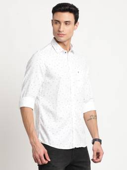 Turtle - Men Cotton Regular Fit Printed White Casual Shirt
