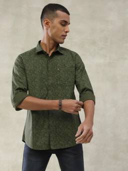 Turtle - Men Cotton Tencel Regular Fit Printed Green Casual Shirt
