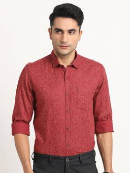 Turtle - Men Cotton Slim Fit Printed Red Casual Shirt