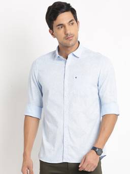 Turtle - Men Cotton Slim Fit Floral Blue Casual Shirt