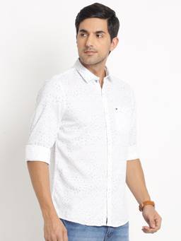 Turtle - Men Cotton Regular Fit Printed White Casual Shirt