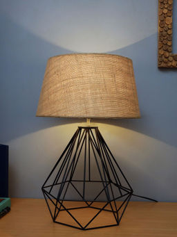 Homesake - Metal Diamond Table Lamp Black Jute Shade