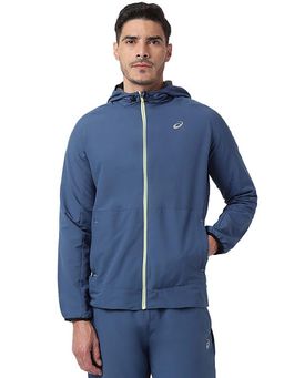 ASICS - Men Blue Solid Contrast Zip Hoodie