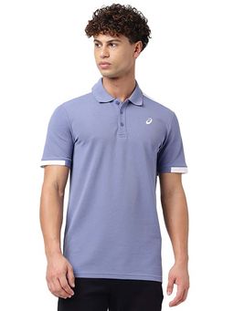 ASICS - Men Powder Blue Solid Polo T-shirt