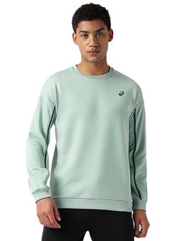 ASICS - Men Green Solid Crew Neck Piping Sweatshirt