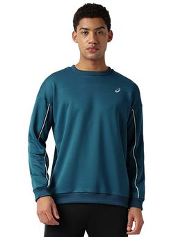 ASICS - Men Teal Solid Crew Neck Piping Sweatshirt