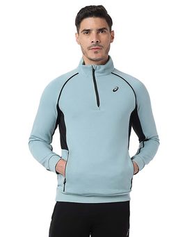 ASICS - Men Blue Raglan Half Zip Colorblock Sweatshirt