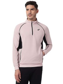 ASICS - Men Pink Raglan Half Zip Colorblock Sweatshirt