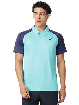 ASICS - Men Blue Colorblock Half Sleeves Polo T-shirt