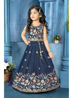 Lagorii - Floral Embroidered Blouse with Lehnga - Navy
