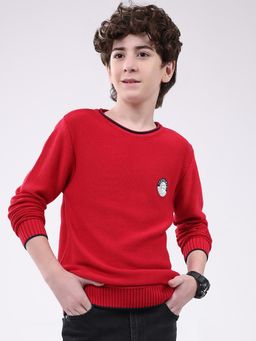 Monte Carlo - Boys Red Regular Solid Pull On Full Sleeve Pullover