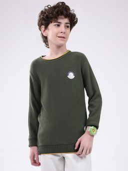 Monte Carlo - Boys Olive Regular Solid Pull On Full Sleeve Pullover