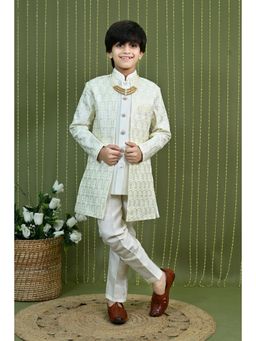 Ahhaaaa - Regal Dupian Silk Cream Sherwani and Pant with Mala