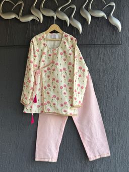 The Little Tales - Pink Lotus Print Kurta and Pyjama