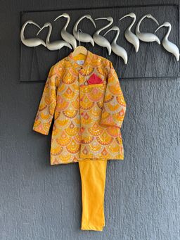 The Little Tales - Mustard Yellow Scallop Embroidery Kurta and Pyjama