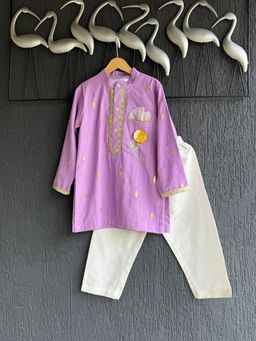 The Little Tales - Anchor Embroidered Purple Kurta and Pyjama
