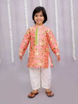 The Little Tales - Orange Cow Print Kurta and Pyjama