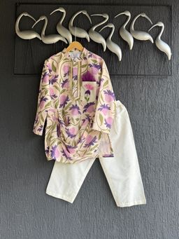 The Little Tales - Off White Floral Cowl Kurta and Pyjama