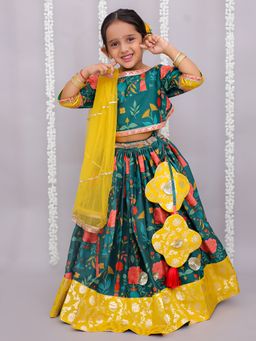 The Little Tales - Green Mughal Print Blouse Lehnga with Dupatta