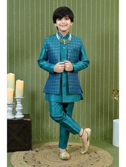 Ahhaaaa - Boys Blue Kurta, Pant with Jacket and Mala