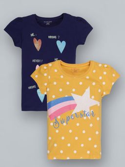 PLUM TREE - Girls Half Sleeve Heart Print T-Shirts(Pack Of 2)