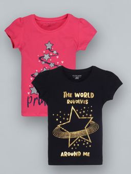 PLUM TREE - Girls Half Sleeve Star Print T-Shirts(Pack Of 2)