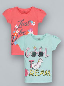 PLUM TREE - Girls Half Sleeve Typography T-Shirts(Pack Of 2)