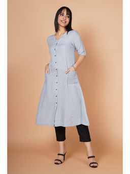 Barara Ethnic - Ice Blue A-line Linen Kurta