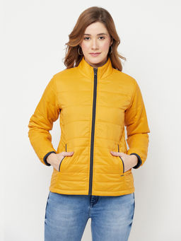 CRIMSOUNE CLUB - Women Mustard Solid Reversible Padded Jacket