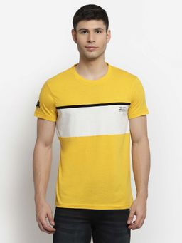 Club York - Men Yellow Colourblocked Cotton T-Shirt
