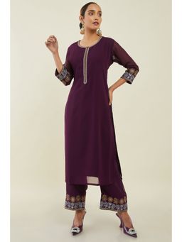 Soch - Purple Georgette Embroidered Kurta With Palazzo (Set of 2)