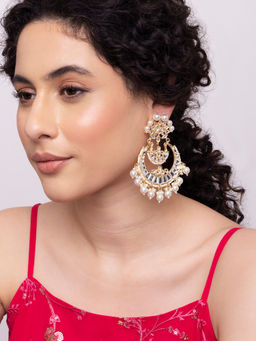 Indya - Gold Kundan Studded Crescent Chandbali Earrings