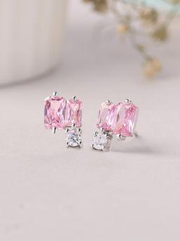 Ornate Jewels - 925 Silver Rhodium Plated Pink American Diamond Stud Earring for Women & Girls