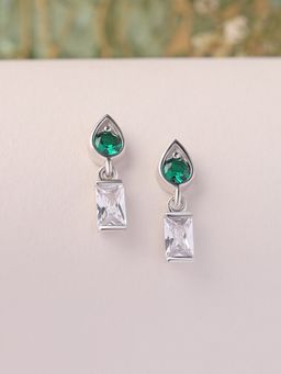 Ornate Jewels - 925 Silver Rhodium Plated Green Emerald Drop Earring for Women & Girls