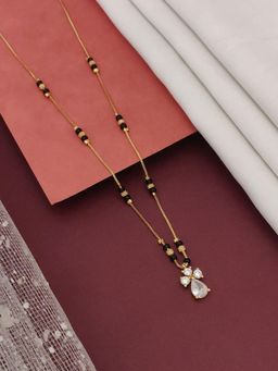 Abdesigns - Gold Plated American Diamond Studded And Beaded Mangalsutra White