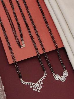 Abdesigns - Set Of 2 Silver Plated Ad Studded And Beaded Mangalsutra Jewellery For Women