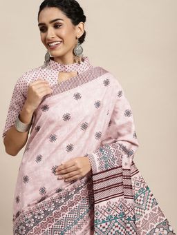 Odette - Bhagalpuri Silk Pink Printed Saree with Unstitched Blouse