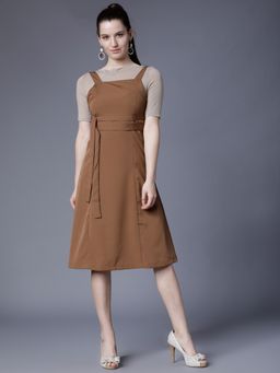 TOKYO TALKIES - Women Satin Fit and Flare Dress Brown