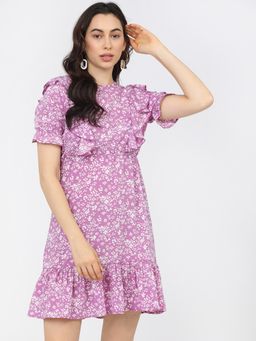 TOKYO TALKIES - Round Neck Mauve Floral Dress