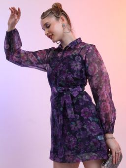 TOKYO TALKIES - Women Floral Printed Shirt Mini Dress