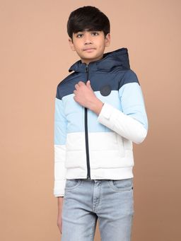 CRIMSOUNE CLUB - Boy's Blue Color Blocked Hooded Neck Puffer Jacket