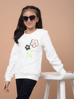 CRIMSOUNE CLUB - Girl's White Round Neck Sweatshirt